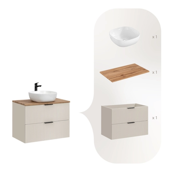 Zestaw Szafka łazienkowa 80 cm kaszmir z umywalką i blatem Dąb Wotan Adel Cashmere SET-ADC B WOTAN 80CM SMILE 40, Comad